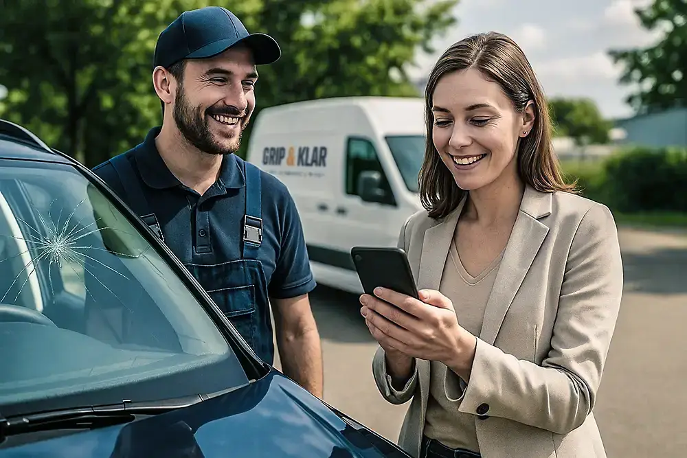 Kundin mit Steinschlag wird von Grip-und-Klar betreut und die Versicherungsabwicklung übernommen